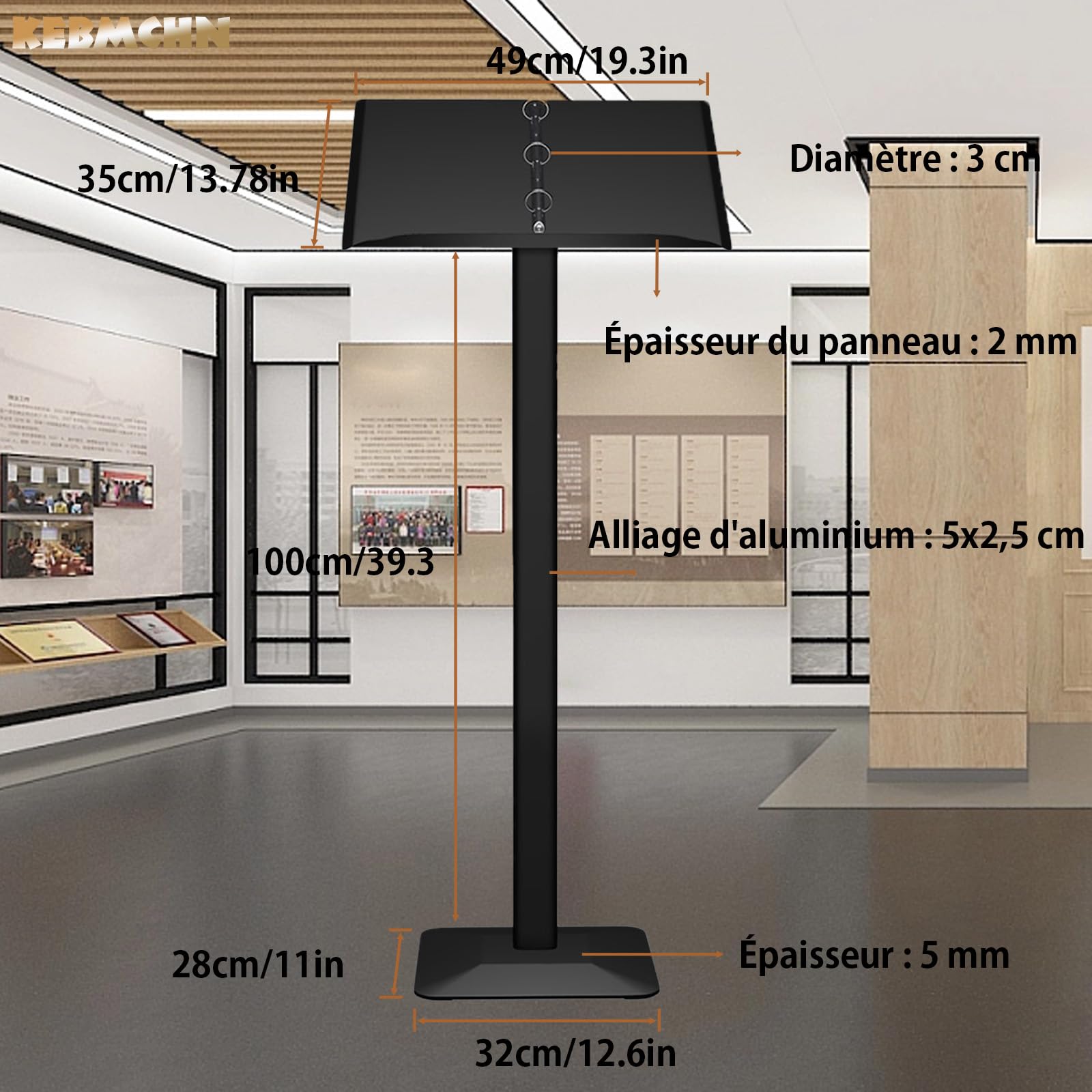 Stojak na informacje, czarny, Rozmiar panelu informacyjnego (490 x 355 mm), stojak reklamowy, stojak na plakaty, Półką na prospekty miejsce na karty menu, Do menu, informacji, broszur (czarny)