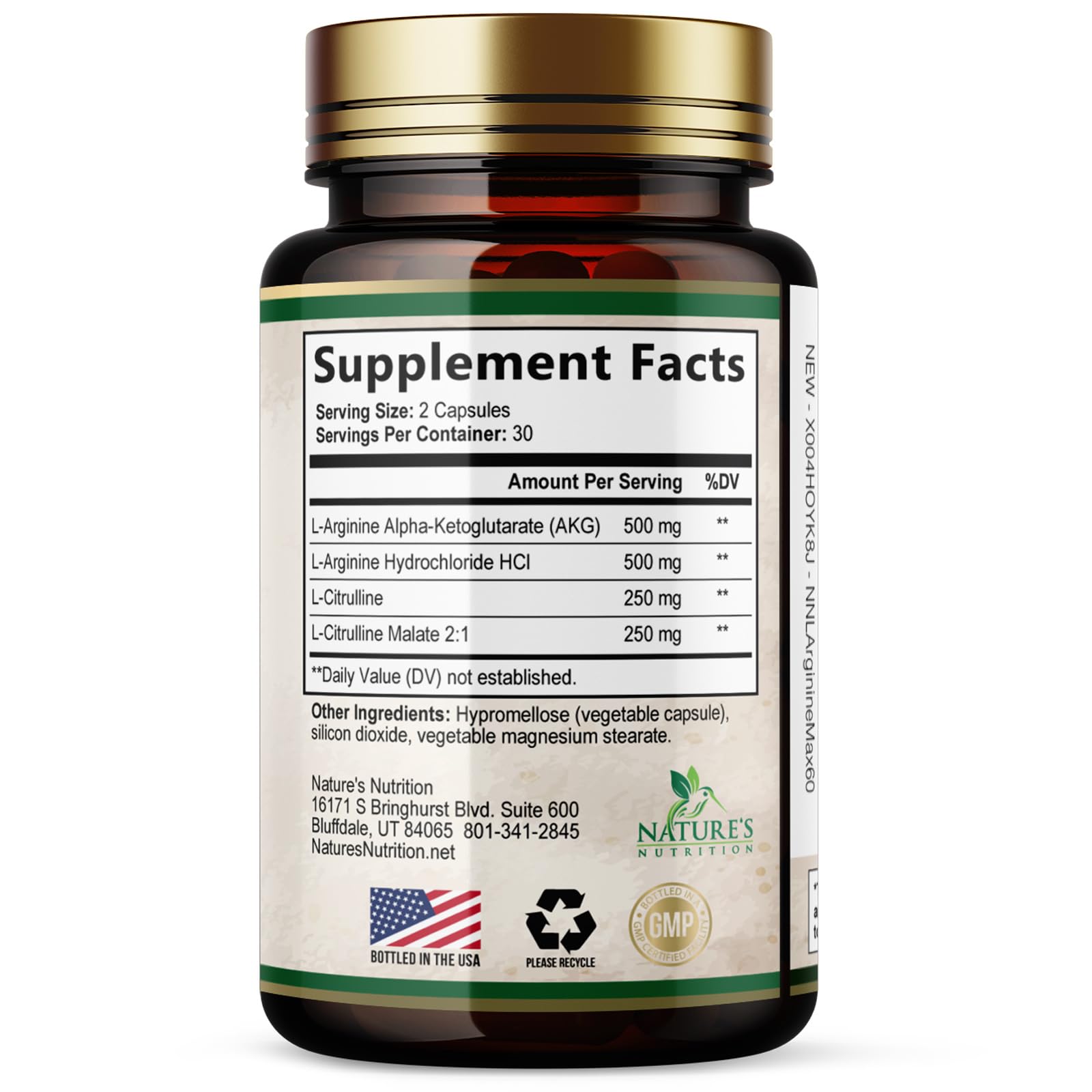 L-Arginine Extra Strength Supplement with L-Citrulline - Muscle Supporting Natural Nitric Oxide Precursor Booster - Heart Health Support - Amino Acid Energy Blend for Men, USA Bottled - 60 Capsules — Amazon image 9