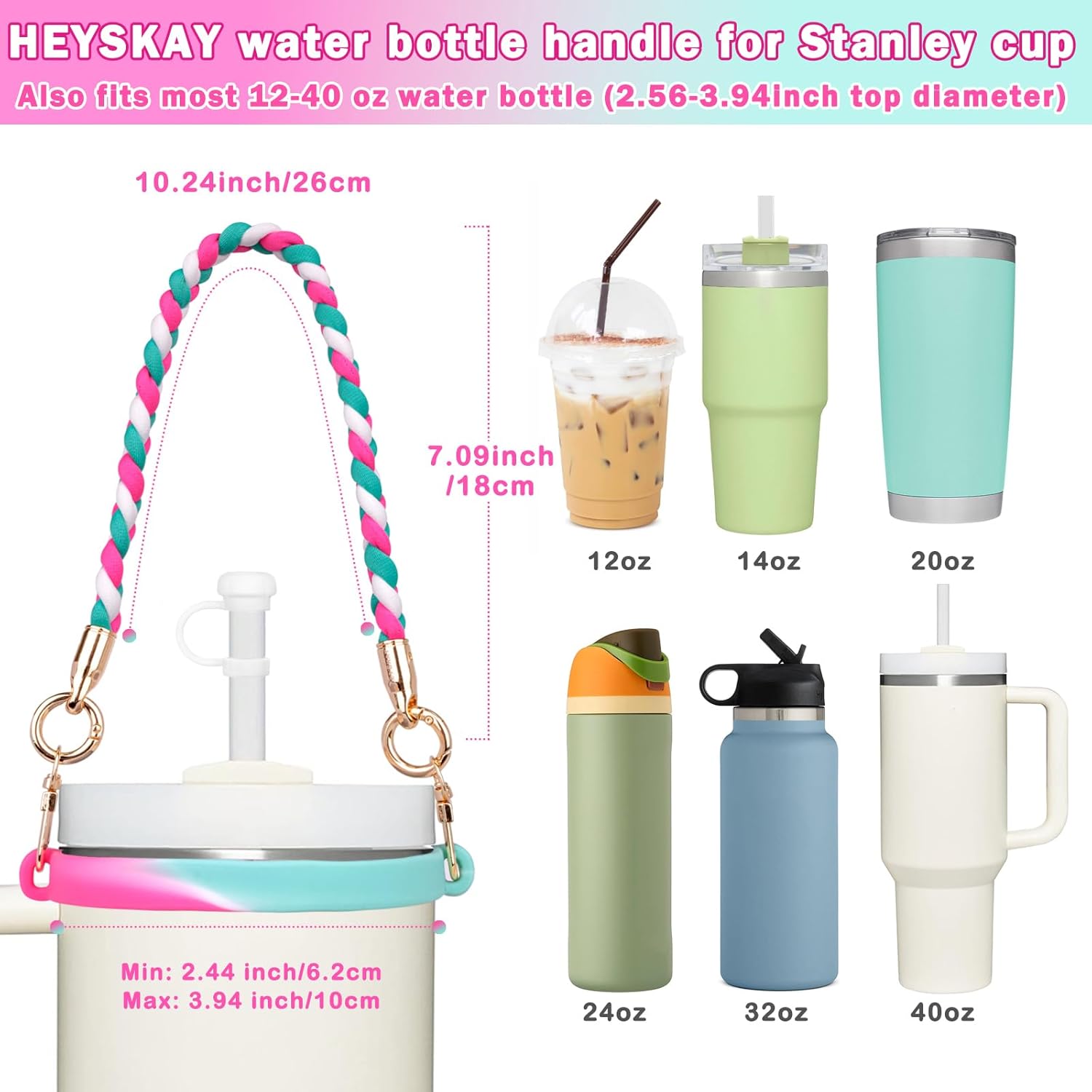 HEYSKAY Water Bottle Handle with Strap for Stanley 12-40oz Tumbler Owala 24-40oz Water Bottle Strap Stanley Cup Accessories - Image 2