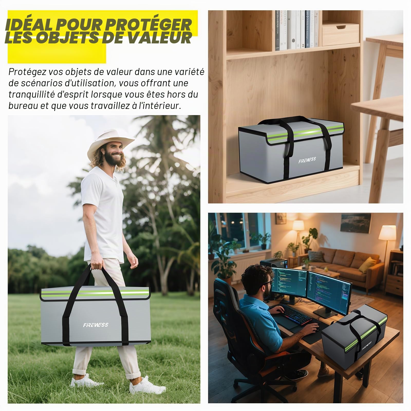 Pochette Anti Feu, Boite Ignifuge, Lipo Safe Bag, 60 x 30 x 30 cm, pour Documents A4, Passeport, Batterie Lipo, Bijoux, Objets de Valeur
