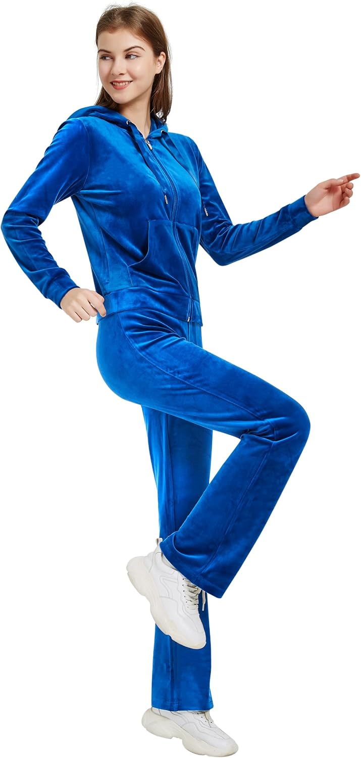 Woolicity Womens Sweatsuits Set Velour Tracksuit 2 Piece Outfits Set Zip Up Hoodies and Pants Sportswear Jogging Set - Image 7