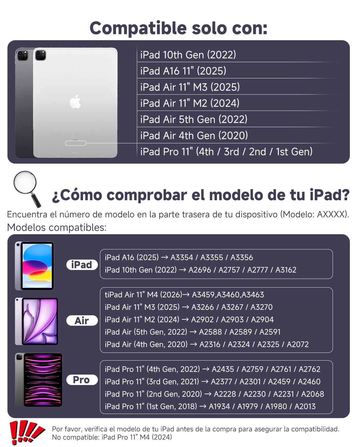 Funda con Teclado para iPad 11 Pulgadas con Trackpad, Teclado Magnético Desmontable, Teclas Retroiluminadas, Diseño Delgado para iPad Air 11" (M4/M3/M2), iPad 10ª/11ª Gen, Air 5/4, Pro 11"