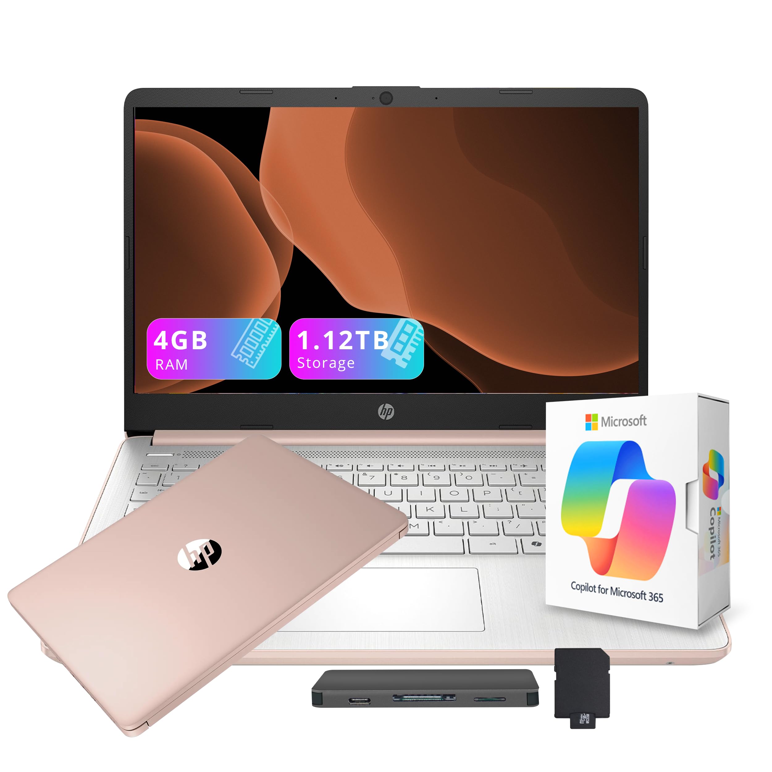 HP Stream 14" HD Student&Business Laptop with AI Copilot, Intel Processor N150, 4GB RAM, 1.12TB Storage (128GB UFS + 1TB Docking Station), 1 Year Office 365, Intel Graphics, Win 11, Pale Rose Gold