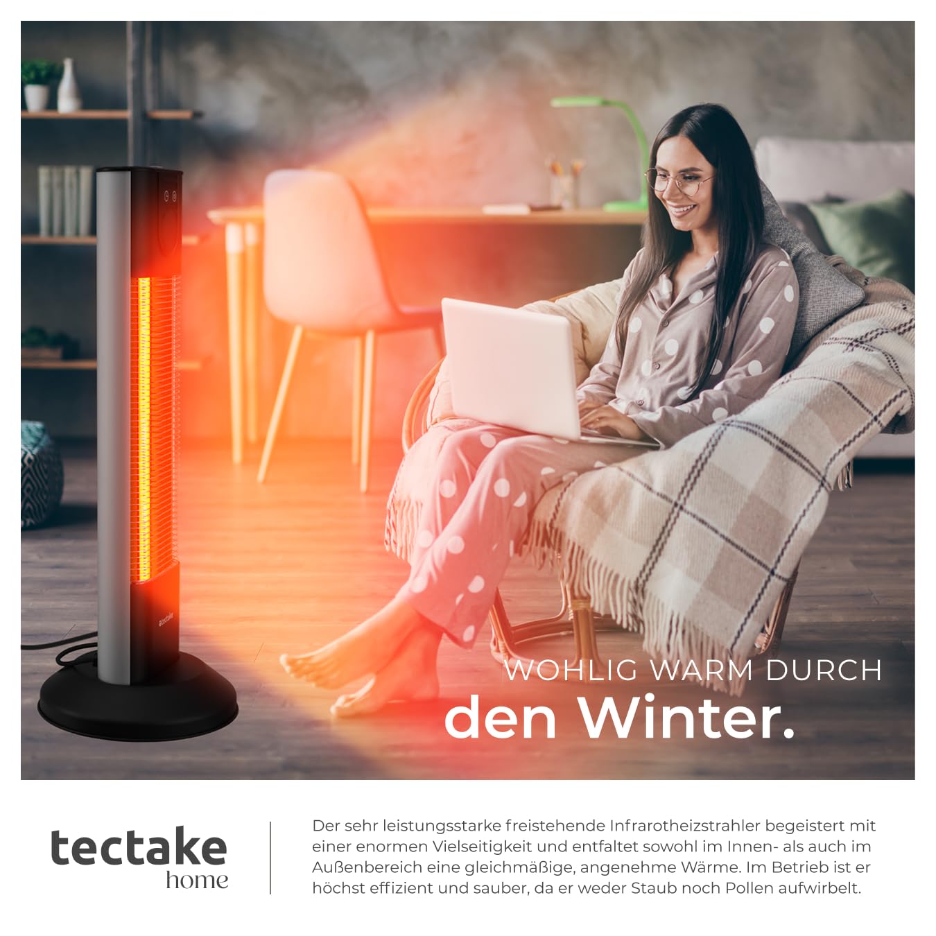 tectake® infrarot Heizstrahler mit Kippschutz und Timer für Innen und Outdoor, Heizlüfter elektrisch für Bad, Infrarotheizung Terrasse, elektro Wärmestrahler Camping, Infrarotstrahler, 1500W