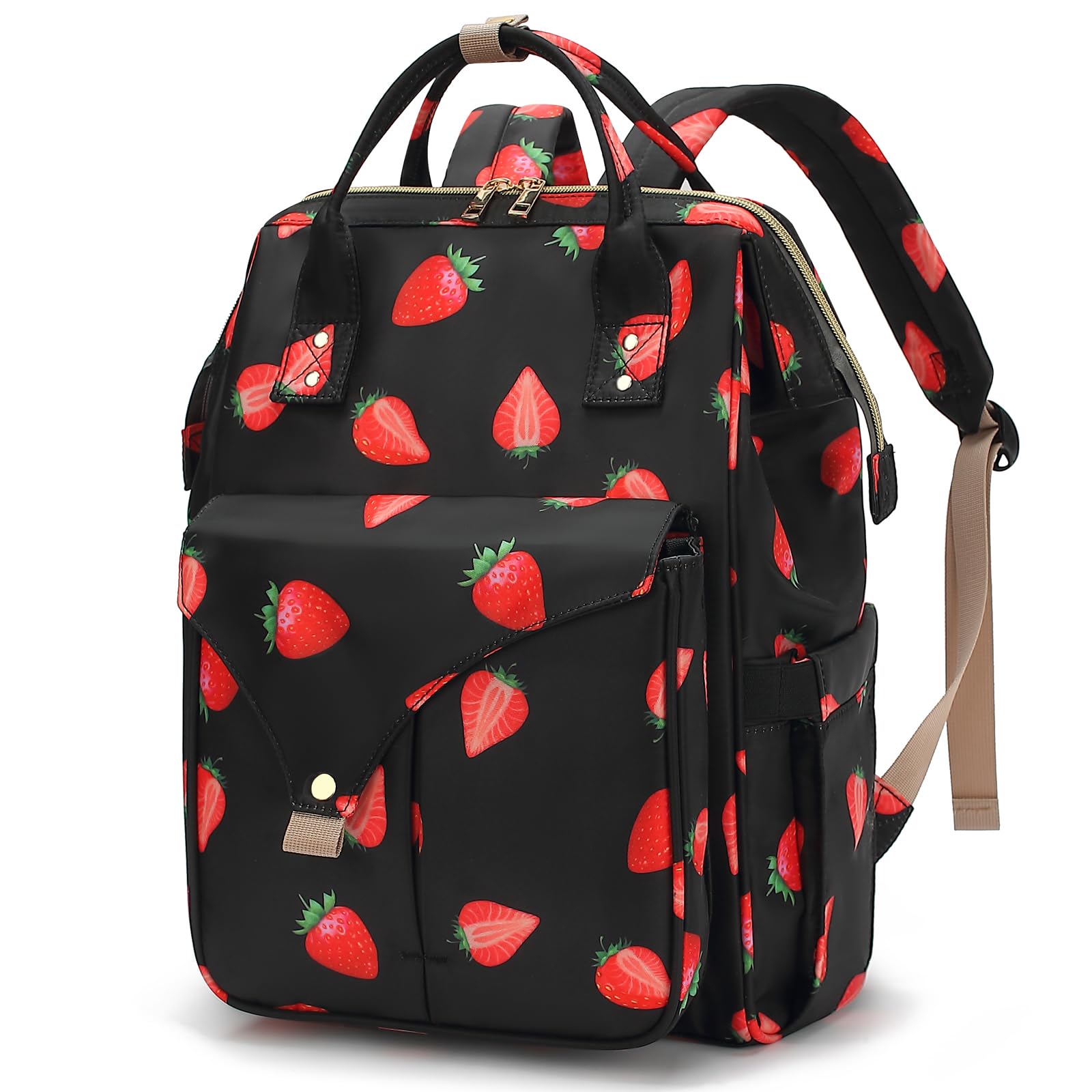 Strawberry Laptop Backpack College School Backpack Bookbags Nurse Backpacks Travel Bags for Women Girls Fits 15.6 Inch Notebook