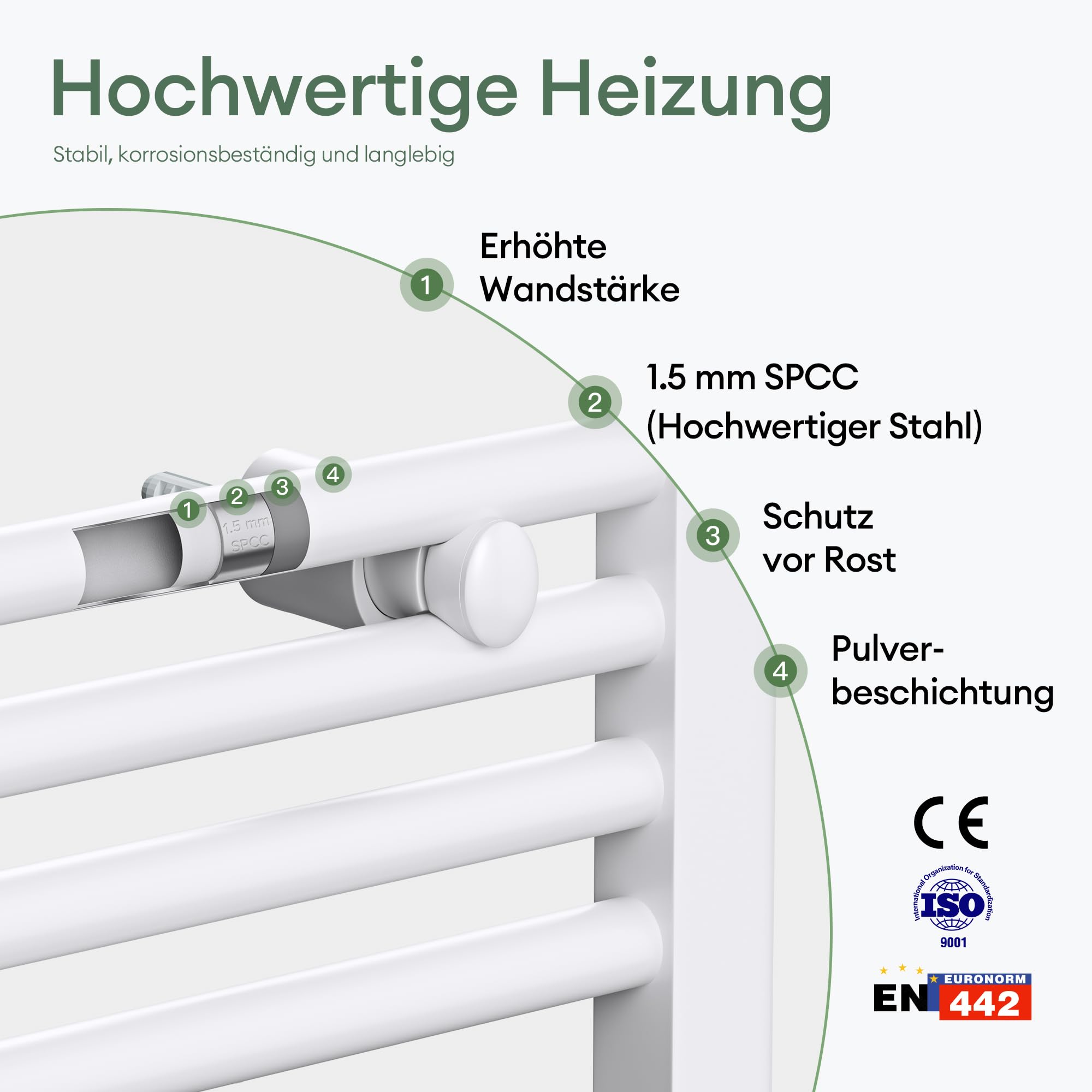 Mai & Mai Badheizkörper Handtuchheizkörper 60x120cm Weiß Seitenanschluss Mittelanschluss Röhrenheizkörper