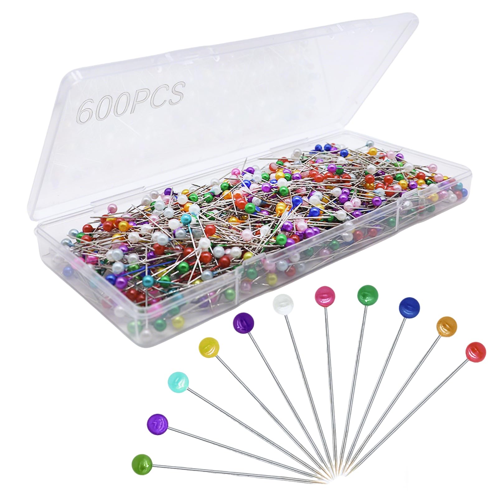 600PCS Sewing Pins Straight Pin for Fabric, Pearlized Ball Head Quilting Pins Long 1.5inch, Multicolor Corsage Stick Pin for Dressmaker, Jewelry DIY Decoration, Craft and Sewing Project