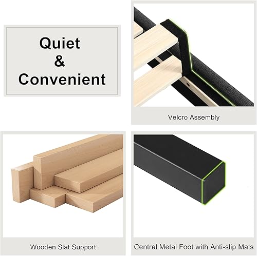 Miniatura 6 de Feonase Marco de cama de plataforma twin con cabecera capitoné con botones, cama tapizada de lino con soporte de listones de madera, no necesita