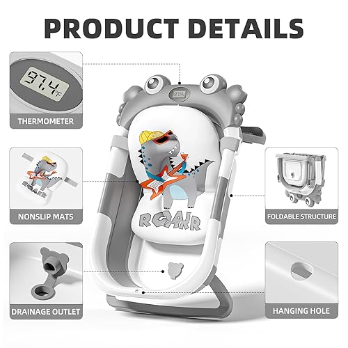 Miniatura 4 de Bañera plegable para recién nacidos a niños pequeños con monitor de temperatura en tiempo real y cojín flotante, bañera de viaje portátil para 0 a