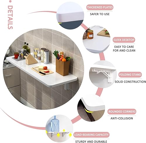 Miniatura 4 de Escritorio de montaje en pared resistente  Juego de barra de desayuno mesa plegable para colgar en la pared para espacios pequeños  Cocina Balcón
