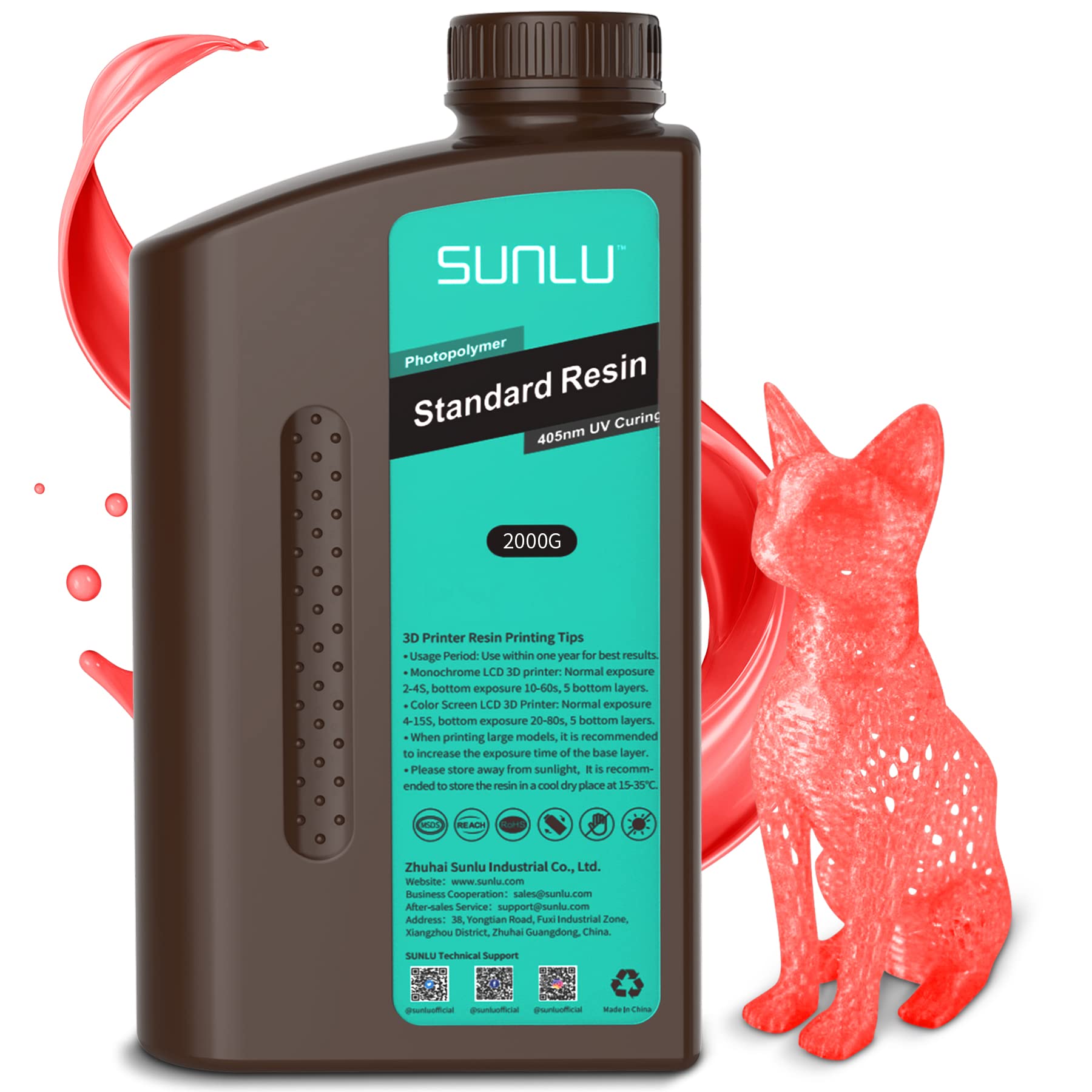 SUNLU ABS-achtige hars voor 3D-printer, 1 kg, uv-drogende fotopolymeerhars, 405 nm, voor 3D-printen LCD/DLP/SLA, niet broos en hoge precisie, blauwe transparantie 1000 g