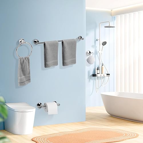 Miniatura 7 de Juego de 4 accesorios de baño antiguos de cromo pulido, juego de toallero de 24 pulgadas con soporte de papel higiénico giratorio de doble poste,