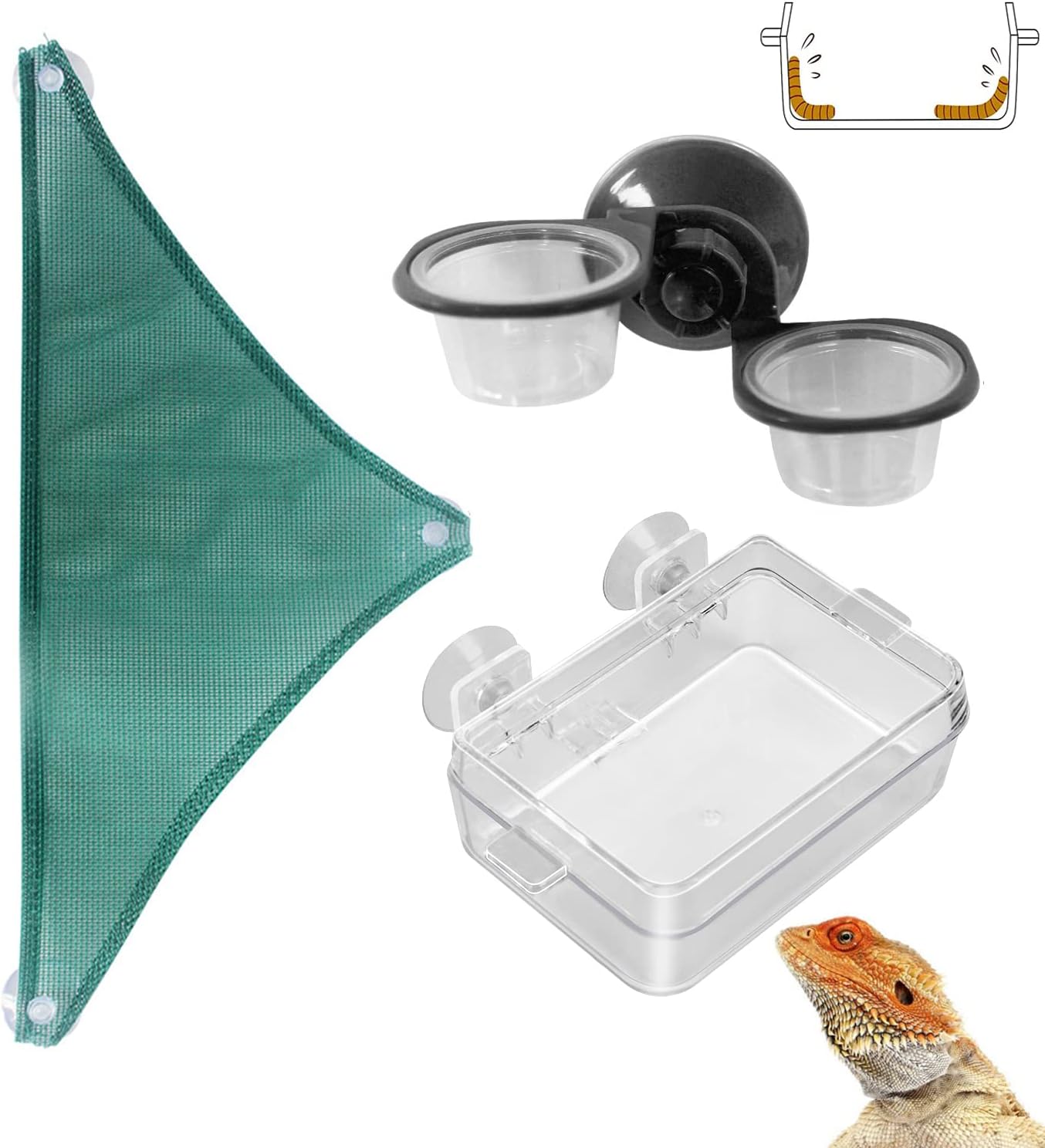 2 Pack Reptile Water Food Dish 1 Reptile Hammock,Tank