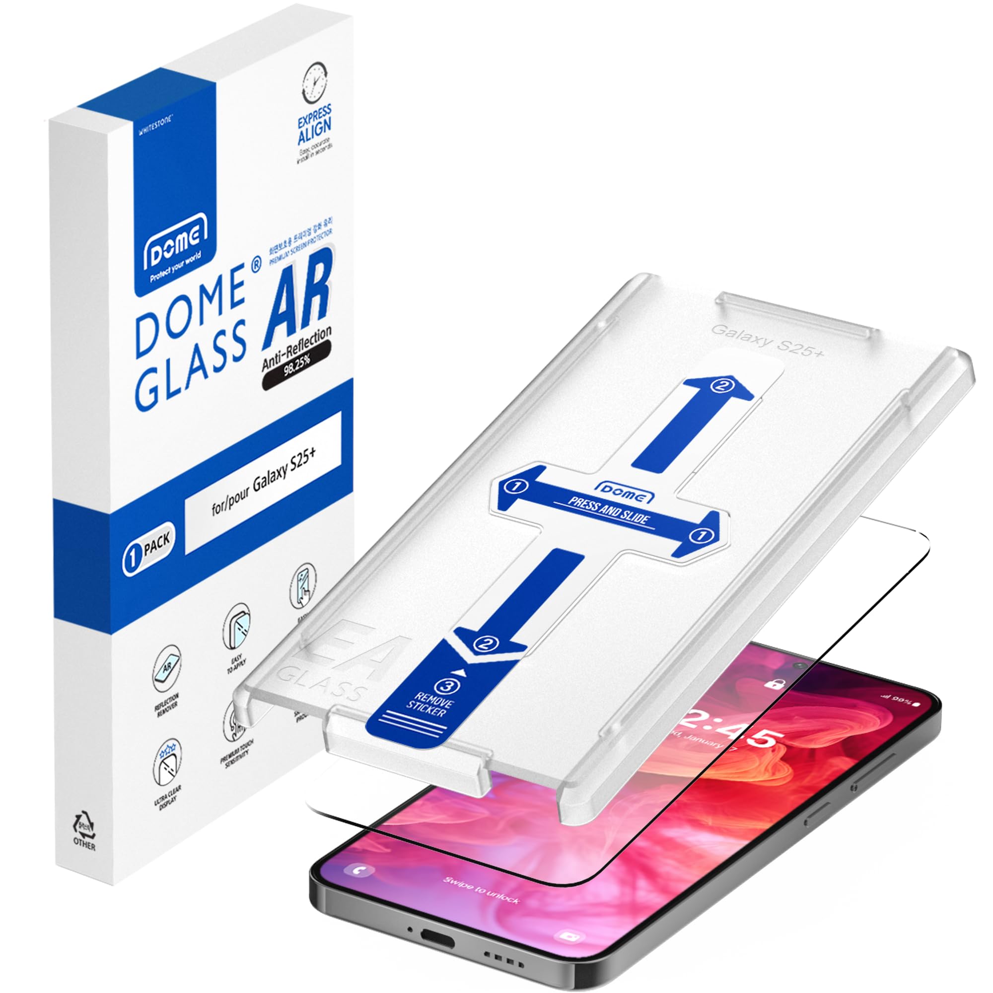 DOME GLASS Whitestone DOME AR for Samsung Galaxy S25 Plus [Super Anti-Reflection] Tempered Glass Screen Protector[1pack]