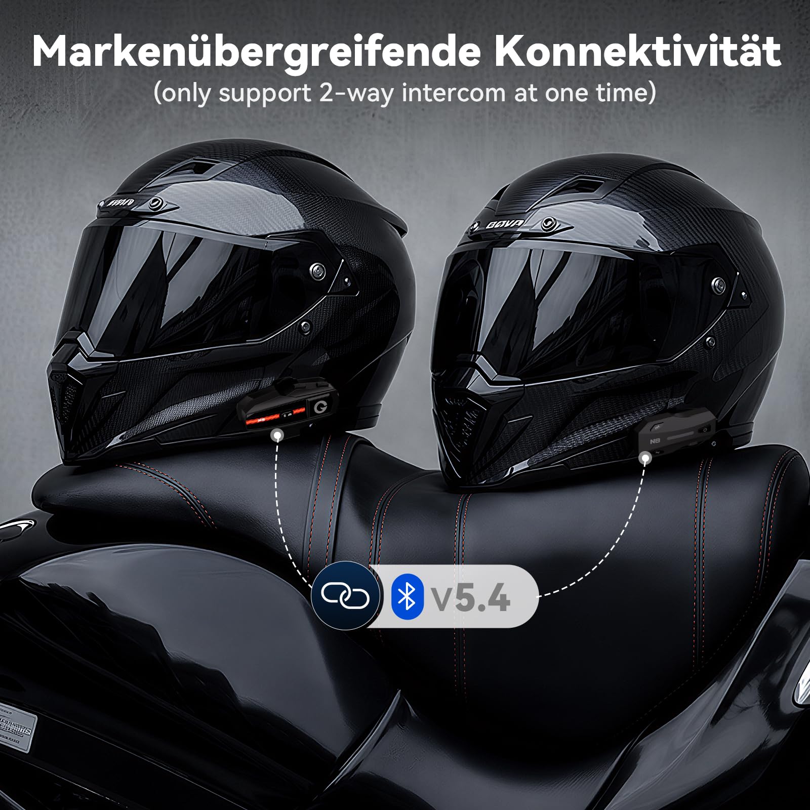 X2 Motorrad Intercom Bluetooth 5.4, 1000m Kommunikation für 2 Fahrer | Helm Headset, Dual-Chip Bluetooth 5.4, Audio-Multitasking, Musik Sharing, 1000mAh Akku, DSP & CVC, 40mm Hi-Fi