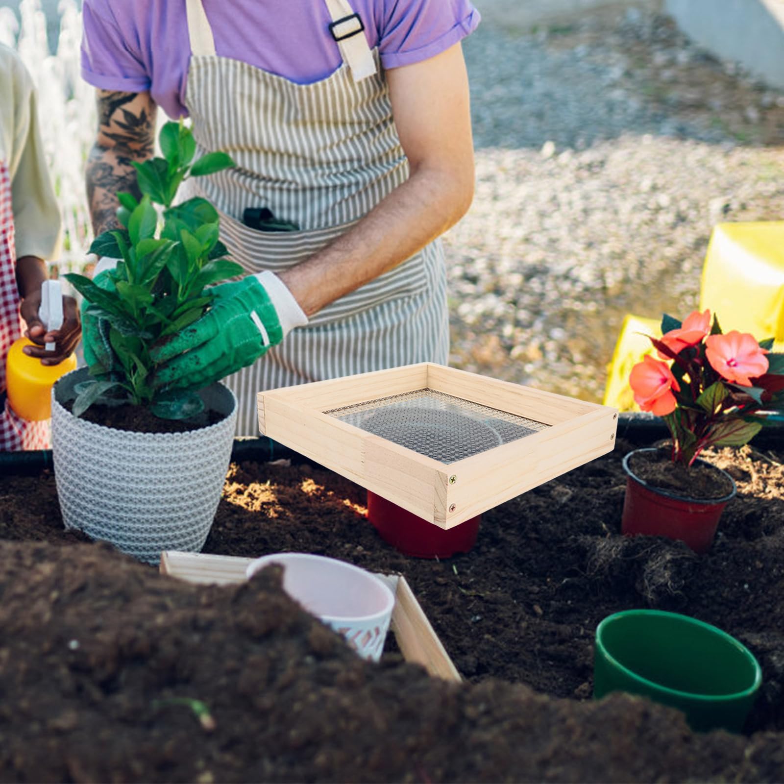 Toddmomy Cedazo de Jardín de Madera y Malla Metálica Resistente para Compost y Escombros con Construcción Firme Adecuado para Jardinería Doméstica y Trasplante