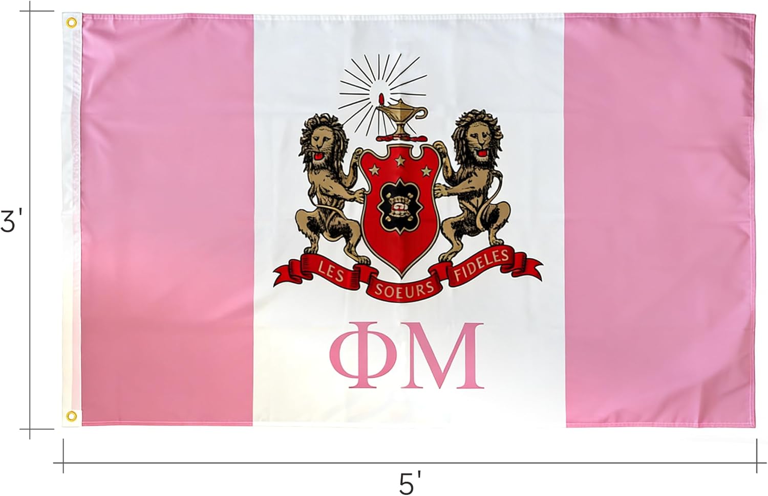 Phi Mu Flag Official Fraternity,Brass Grommets & Double Stitch,Polyester Banner Wall Decor for Outdoor Indoor Decoration,3x5 Feet