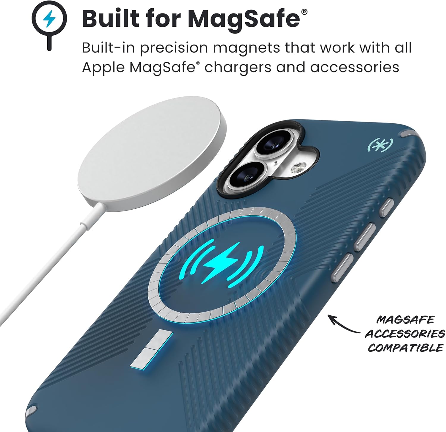 Speck PRESIDIO2 Grip for iPhone 17 Case, MagSafe-Compatible, Slim Protective Case, DEEP SEA/Silver Metallic/Spell Blue - Image 9
