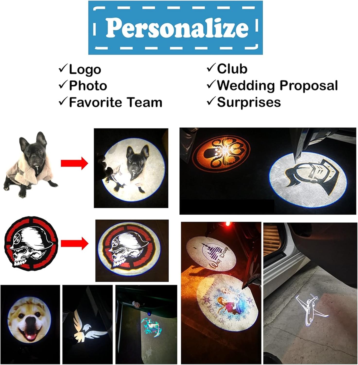 Custom Logo Image Personalized USB Charge Car LED Projector Dusk to Dawn Sensor Door Shadow Ghost Light High Definition (4)