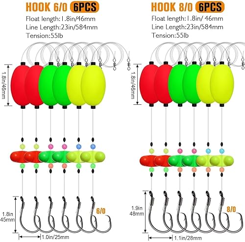 Vista 19 de Dovesun Catfish Rigs Santee Rig Catfish Float Rigs Circle Hooks 5/0 6/0 8/0 Catfishing Tackle 3pcs/6pcs Flotador de puros 8/0 gancho * 6 piezas