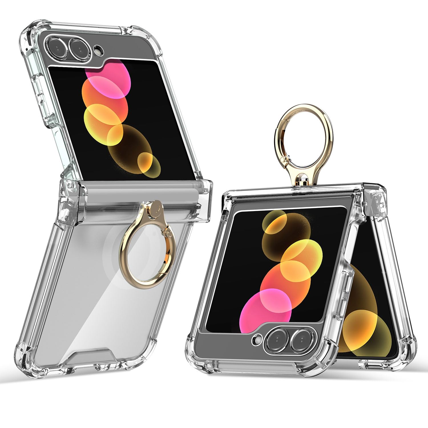 AICase for Samsung Galaxy Z Flip 6 Case Clear[Ring Kickstand][Hinge Protection] [Anti-Yellow] Ultra-Thin Slim Fit Transparent Hard PC Phone Case for