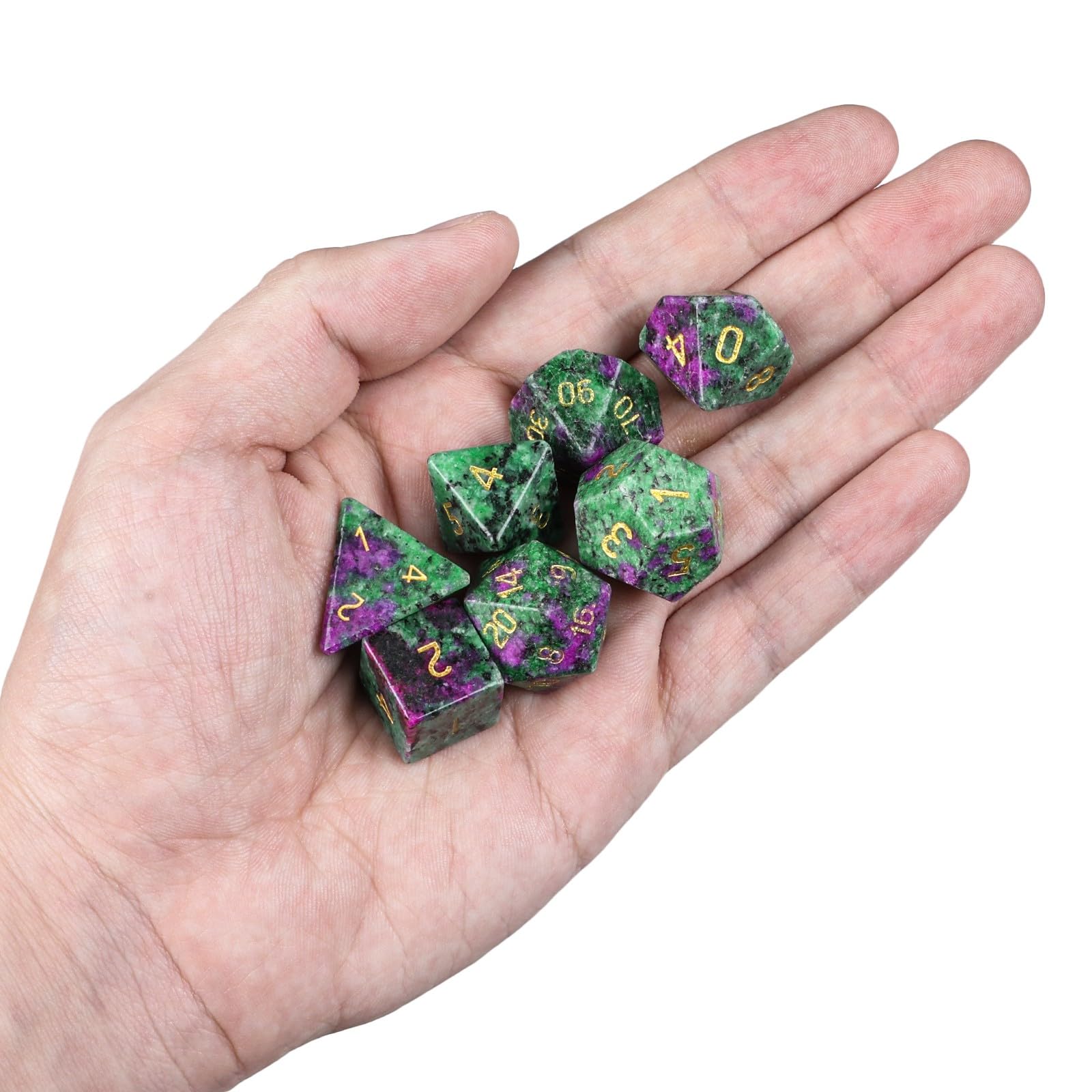 dssmboom Set of 7 Ruby in Fuchsite Stone DND Polyhedral Dices with Box for RPG MTG Table Games Healing Crystal Dices Set for Home Decor &Collection - Image 3