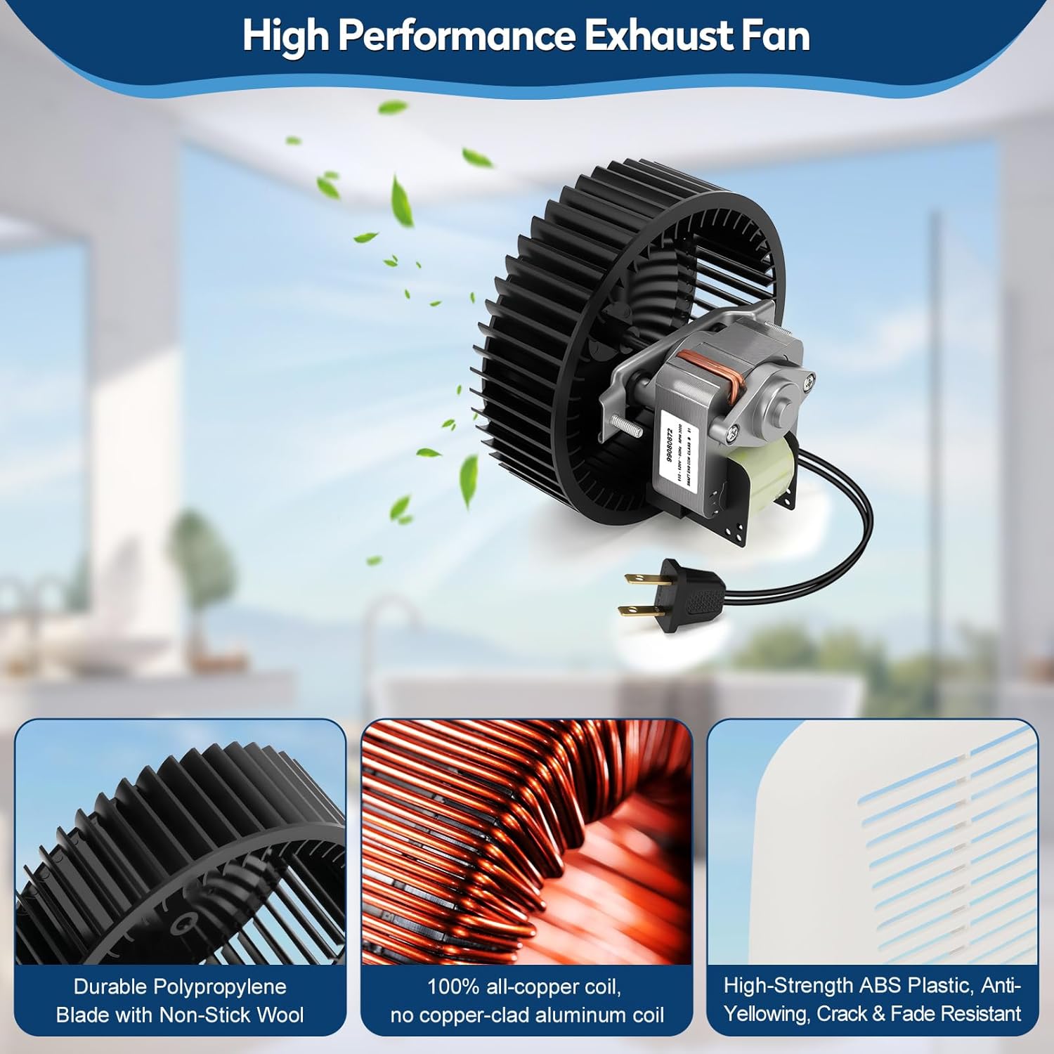 BKR60 Bathroom Exhaust Fan & Grille Kit – Quiet 3.0 Sones High Airflow Bathroom Ceiling Fan Replacement for 670, 671, 693, 695, 689, 695-R02, 696N, 690-A, 695C, 690NT-A, 688-G, 688-H, 688-J, 688-K