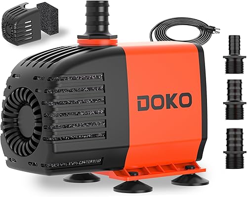 Vista 10 de Doko Bomba de agua sumergible, bomba de agua para acuario de 460 GPH con cubierta de malla extendida y esponja, bomba de estanque ultra silenciosa