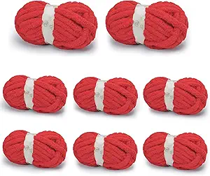 Chunky Yarn for Hand Knitting, Chunky Chenille Blanket Yarn for Crocheting, Bulky Soft Fluffy Chenille for Blanket Project, 8 Pack of 8oz/25yds, Red