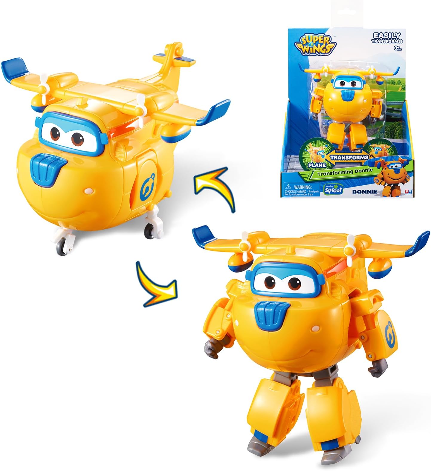 5' Transforming Donnie Airplane Toys Vehicle Action Figure Plane to Robot,Suitable 3 4 5 year old Kids Fun Flying Toy Plane for Preschool Play and Birthday Gifts,Yellow