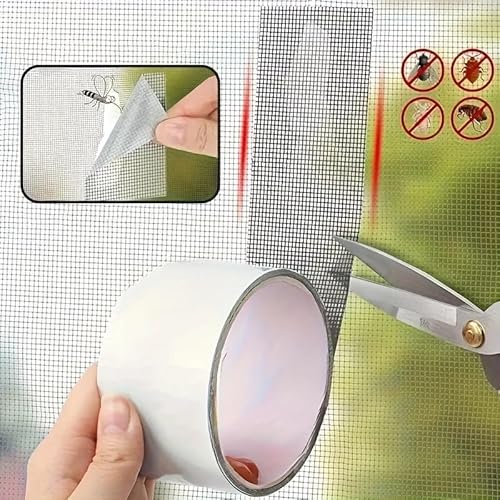 Generico Reparaturband für Moskitonetze, 2 Meter, selbstklebend, für Fliegengitter, grau, aus Fiberglas, strapazierfähig, einfach anzubringen