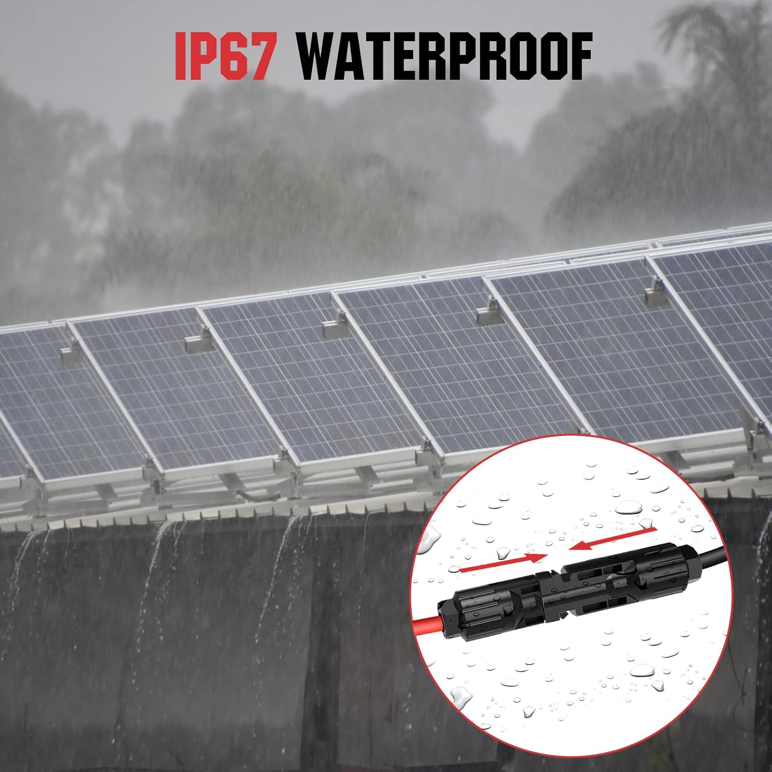 ECO-WORTHY 20FT 10AWG Solar Extension Cable 30A/1000V DC, IP67 Waterproof with Compatible Quick Connectors (Red+Black) for Solar Panels, Controllers, Off-Grid Systems