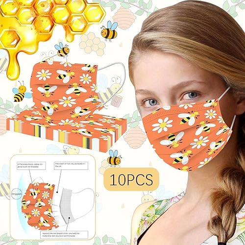 Miniatura 3 de Paquete de 50 mascarillas desechables de primavera para adultos diseño de abeja verano 3 capas máscaras de papel de colores para vacaciones mujeres