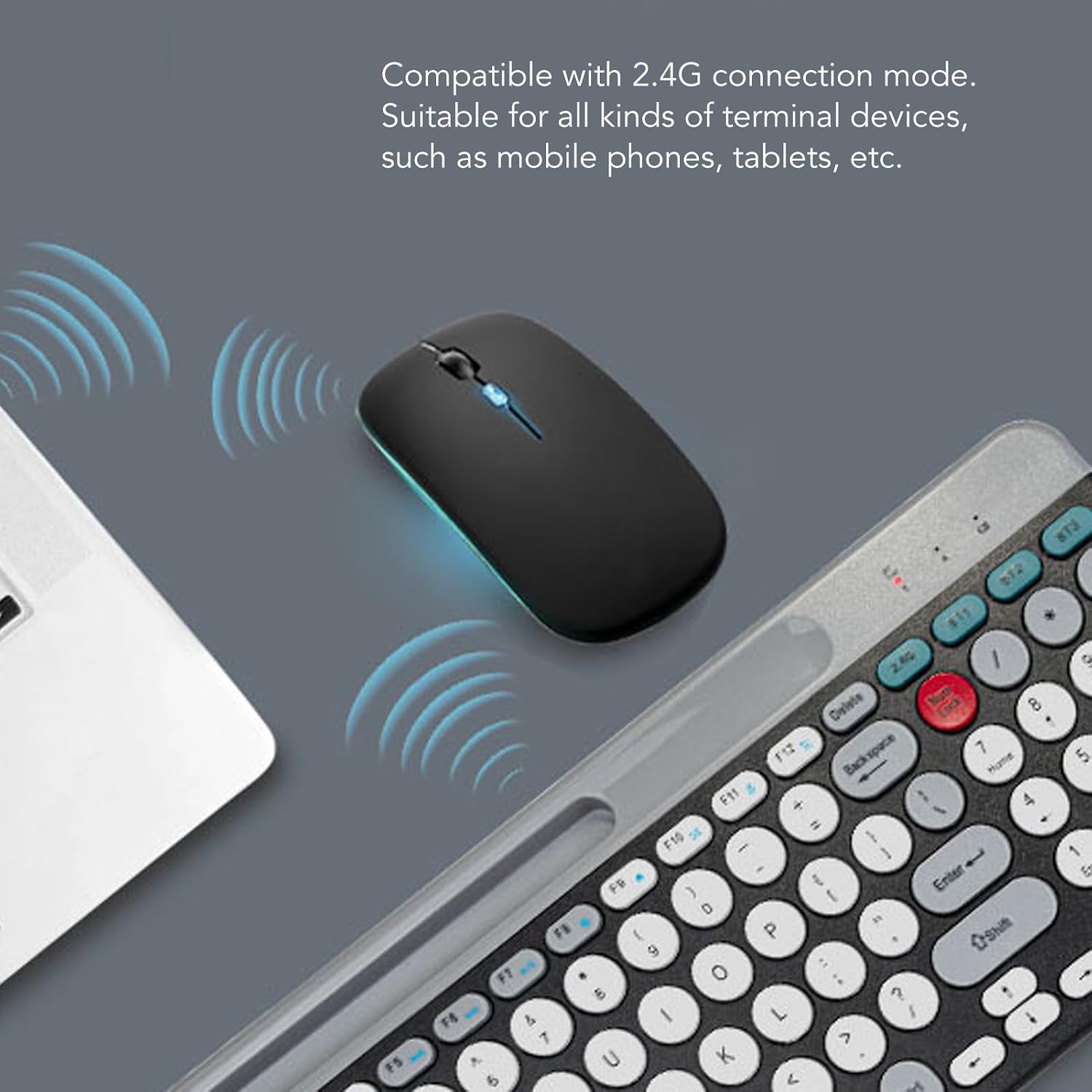Keyboard and Mouse Combo, Vintage Round Keycaps Keyboard Adjustable DPI Mouse, Bluetooth Keyboard Set for for OS X for Android
