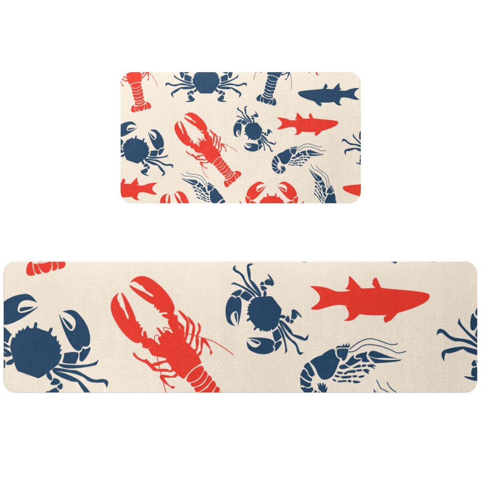 Tapis de cuisine antidérapant lot de 2 absorbant motif poisson crabe