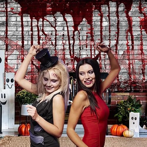 Miniatura 6 de Telón de fondo de pared de ladrillo sangriento de 7 x 5 pies, para Halloween, diseño de salpicaduras de color rojo aterrador, fondo de sangre de