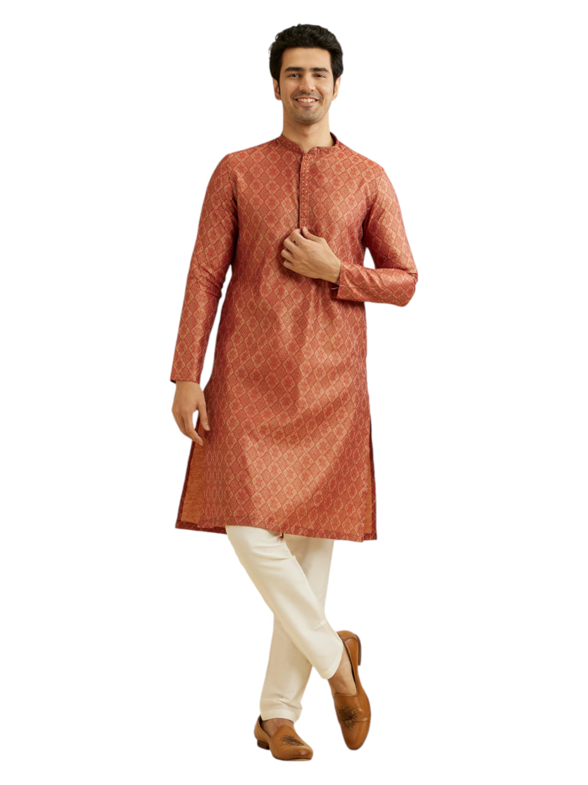 manyavar Men's Brocade Thread Embroidery Kurta Pyjama Set (2pcs)-picture-29