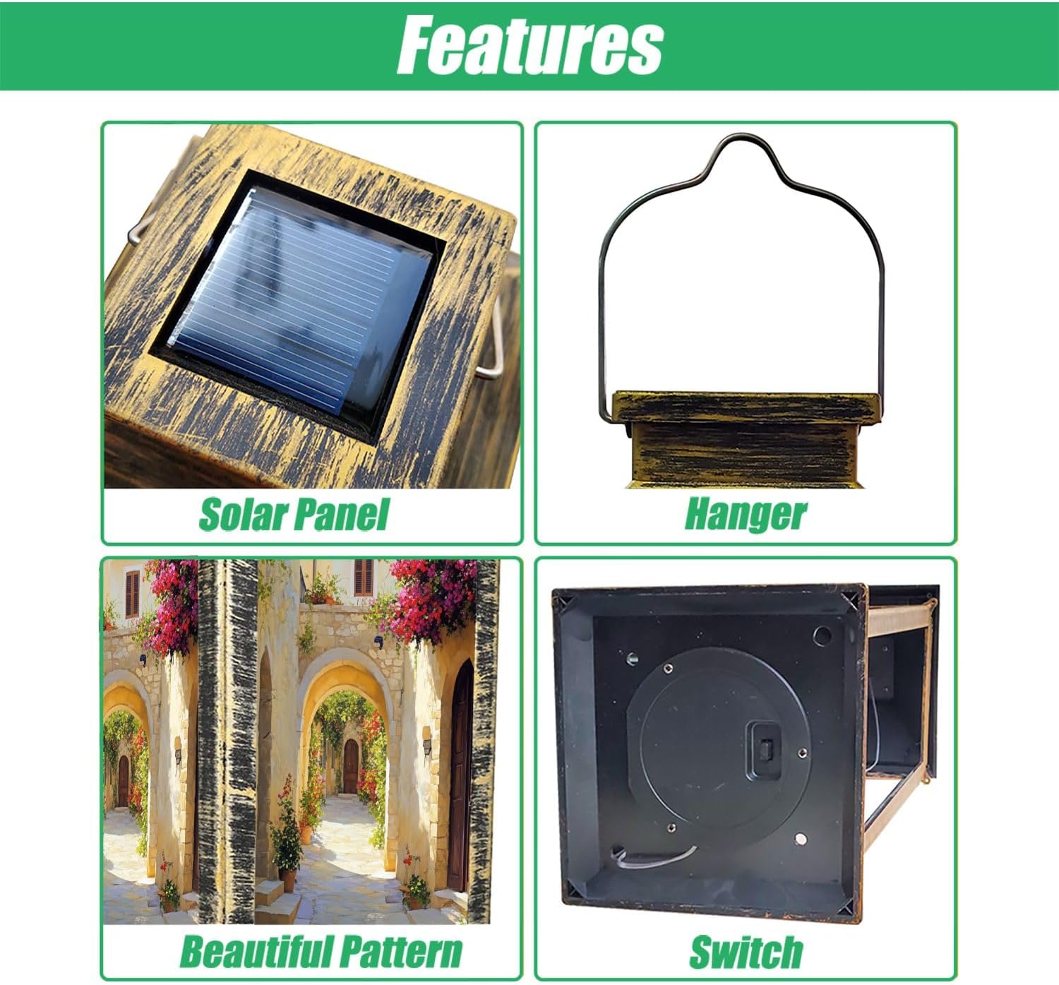 Solar Lantern Italy Town Tuscany Towns Mediterranean Street Flowers Village Garden Hanging Lantern Waterproof Solar Powered Lighting Outdoor Table Lamp for Deck Yard Camping Patio Decor