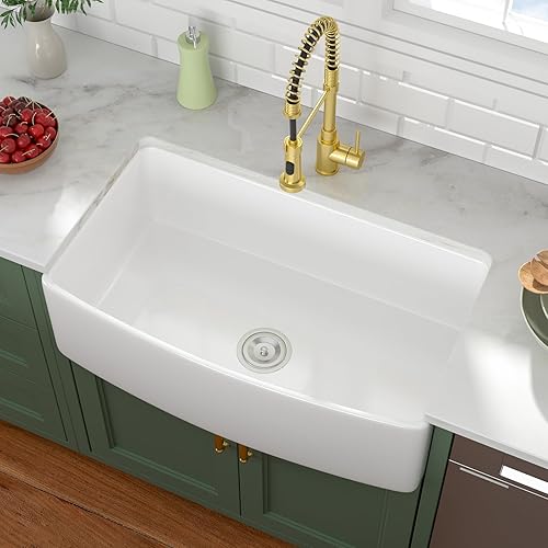 Miniatura 3 de LOF-LWFS1818 - Fregadero de cocina redondo de cerámica de 18 x 18 pulgadas, redondo de cerámica de arcilla refractaria, fregadero de barra profunda