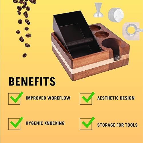 Miniatura 5 de Caja de madera para café expreso y estación de apisonamiento para 2.283 in, 2.106 in y 2.008 in, caja de almacenamiento de herramientas de madera