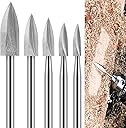 Wood Carving Drill Bits Set for Dremel Rotary Tool 5Pcs Engraving Drill Accessories Bit Wood Crafts Grinding Woodworking Tool with 1/8” Shank for DIY Carving Drilling Micro Sculpture