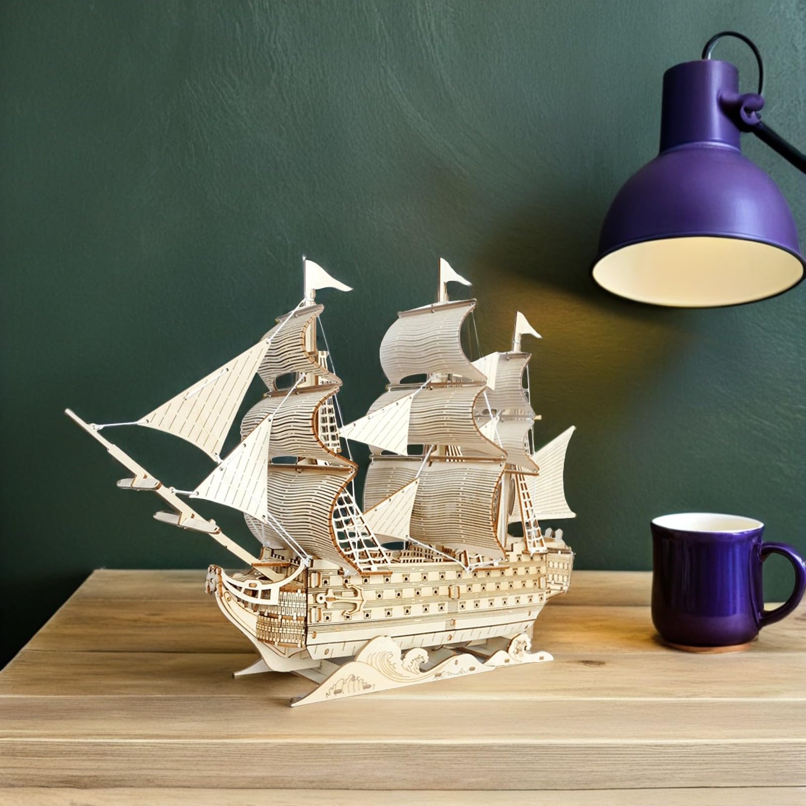 TOYANDONA Puzzle in Legno 3D Veliero Barca a Vela Kit Fai da Te per Adulti Decorazione Marina da Tavolo Assemblaggio Creativo Riproduzione di Nave Storica