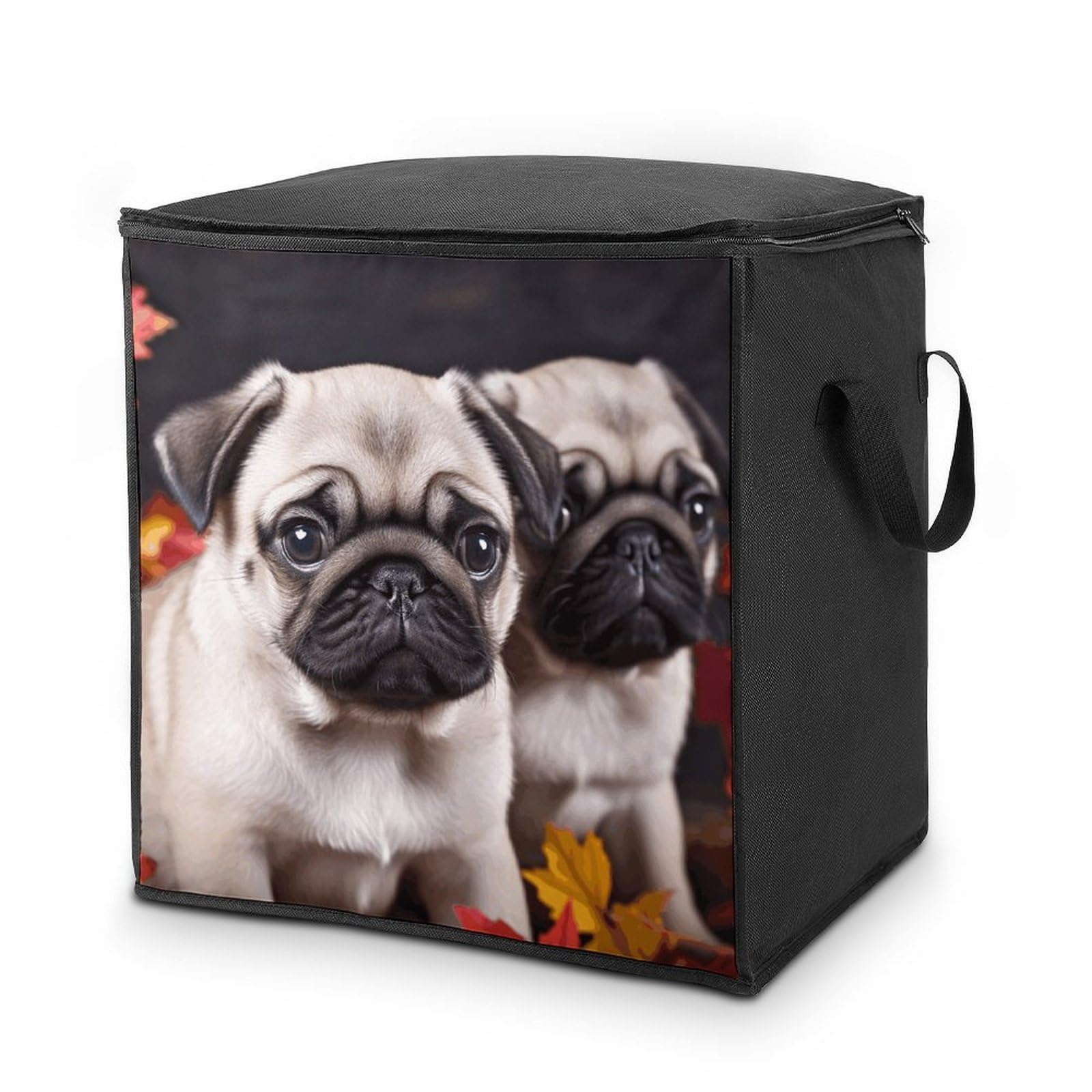 70L Puppys Pug Storage Bag With Zipper Closet Organizers with Handle for Home Storage Organizer for Blankets Quilts Clothes Comforter Bedding And Pillows