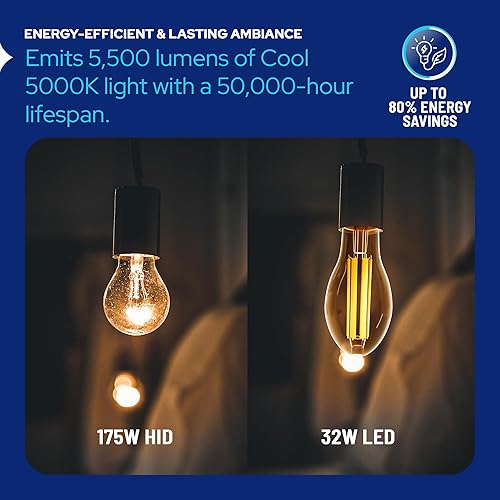 Miniatura 5 de KastLite Bombilla LED Edison estilo filamento vintage Retrofit  Diseño eficiente de luz LED-8062M50  Regulable 32W 5500LM 5000K Luz diurna 175W HID