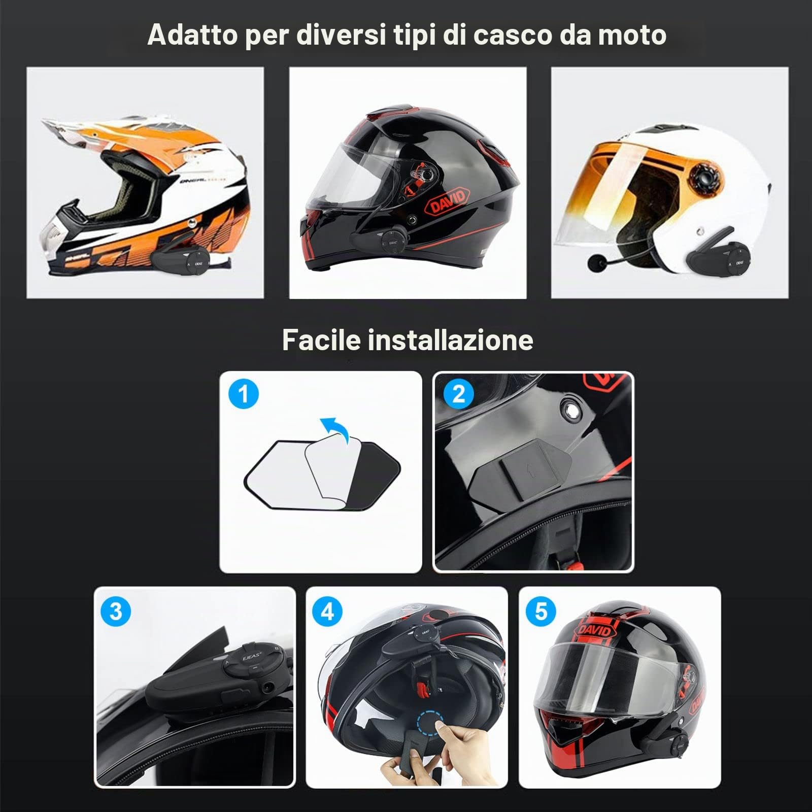 EJEAS Q7 Moto Intercom Cuffie Bluetooth fino a 7 Reiters Cancellazione del rumore CVC, FM, Bluetooth 5.1, impermeabili, 2 pezzi