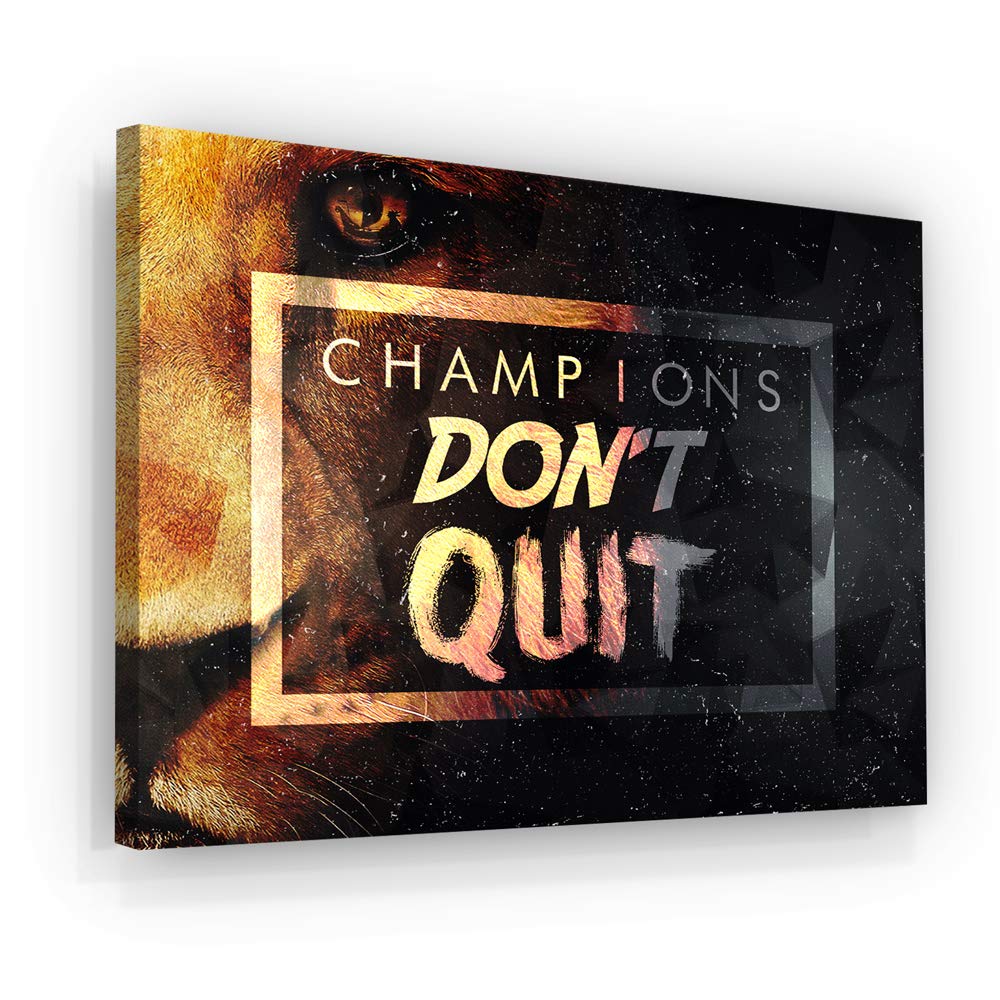 SuccessHunters Motivational Wall Canvas Print Champions Don't Quit Office Decor Modern Art House Inspiration Decoration Motivation Inspire Entrepreneur Hustle Inspirational Lion (36" x 24")