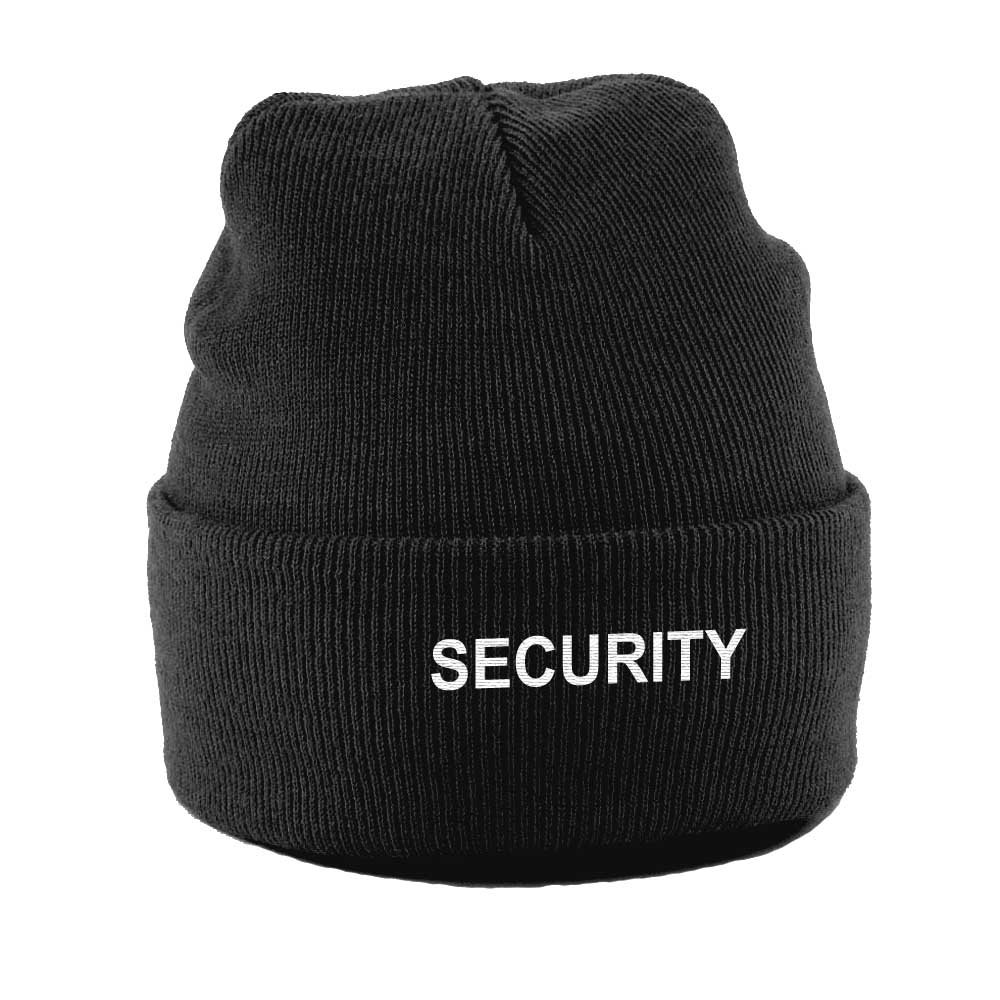 Workwear World Unisex Charcoal Essential Security Embroidered Doorman Turn Up Cuff Acrylic Woolly Beanie Hat (Charcoal)