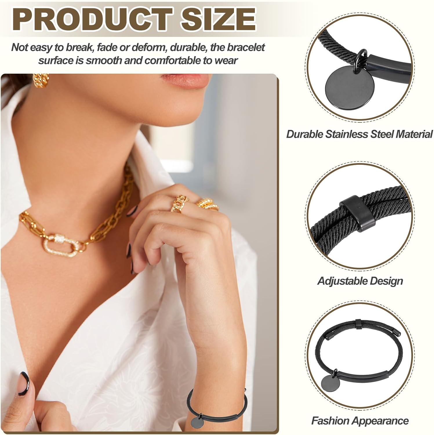 MECCANIXITY Braided Adjustable Stainless Steel Bracelets, Personalized Handmade Braided Rope Wrap Stainless Steel Engravable Bracelets with Bag for Mens Womens - Image 3