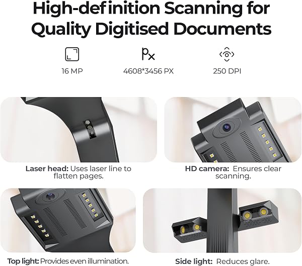 CZUR ET16 PLus Scanner Professionale per Libri, 16 MP Scanner per Documento A3, Converte i Documenti in PDF/Word/Tiff/Excel, OCR, Compatibile con Windows e MacOS - 5