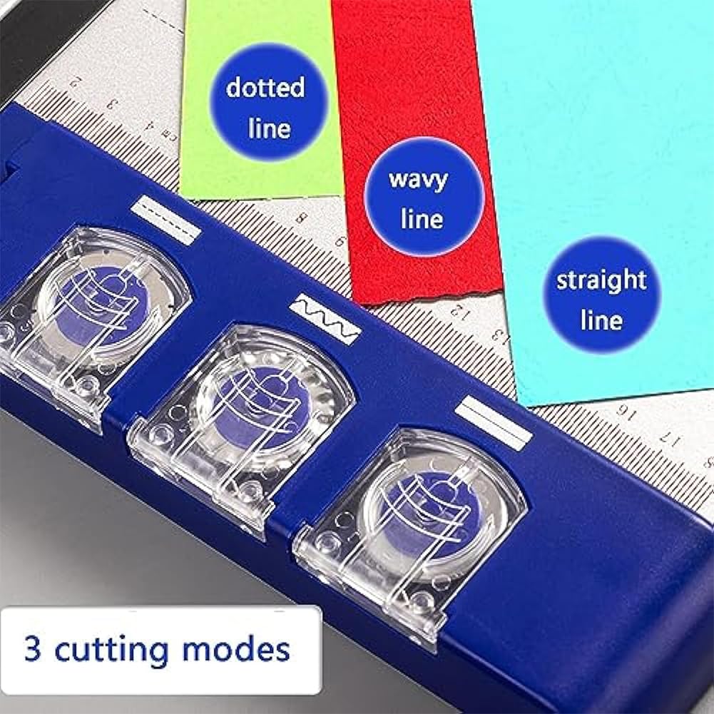 Taglierina Di Carta Portatile, Taglierina Di Carta A4 3 In 1, Righello Trasparente Sulla Superficie, Incluse 3 Lame Diverse, Dritto/Ondulato/Punteggiato, Per Carta Foto Cartoline Biglietti Da Visita